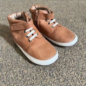 YourTay Genuine Leather Soft Baby Toddler Kids ankle tan brown sneakers shoes